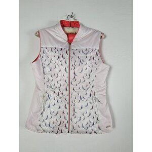 Saint James Women Full Zip Lightweight Reversible Vest Size 6 Red White Sailboat